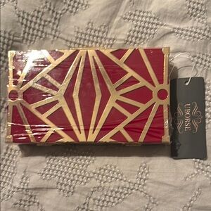 Red and Gold Geometric Clutch